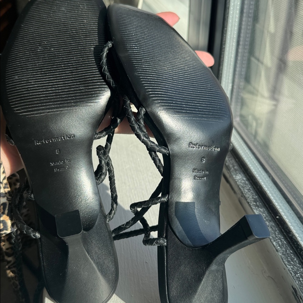 NWOT Reformation Black Leather Strappy Heels - Picture 4 of 6